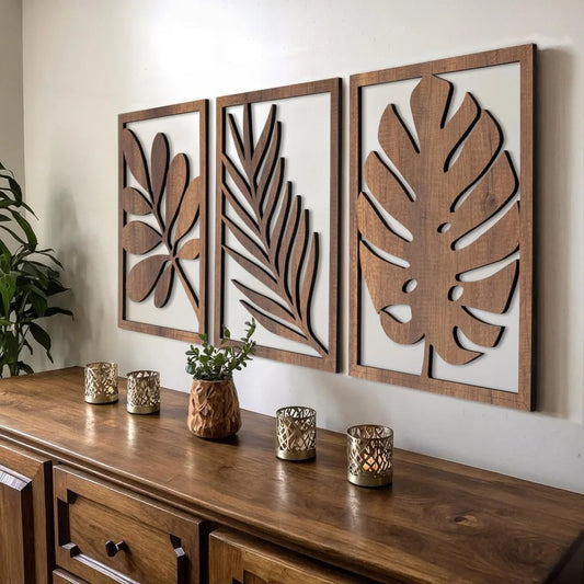 TRÄBLAD 3-Piece Wooden Leaf Wall Art
