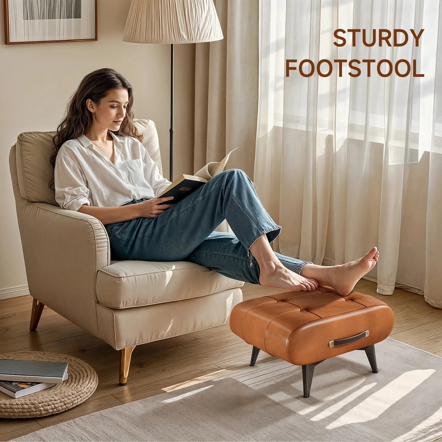 SKÖNVIK Waxed Leather Footstool