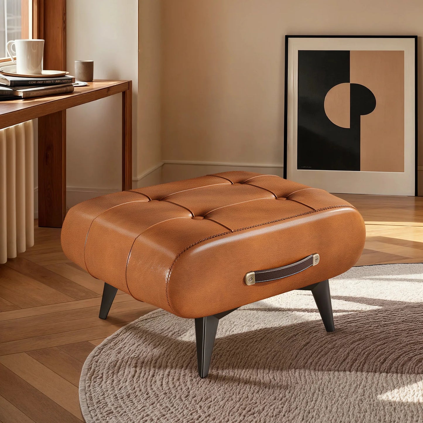 SKÖNVIK Waxed Leather Footstool