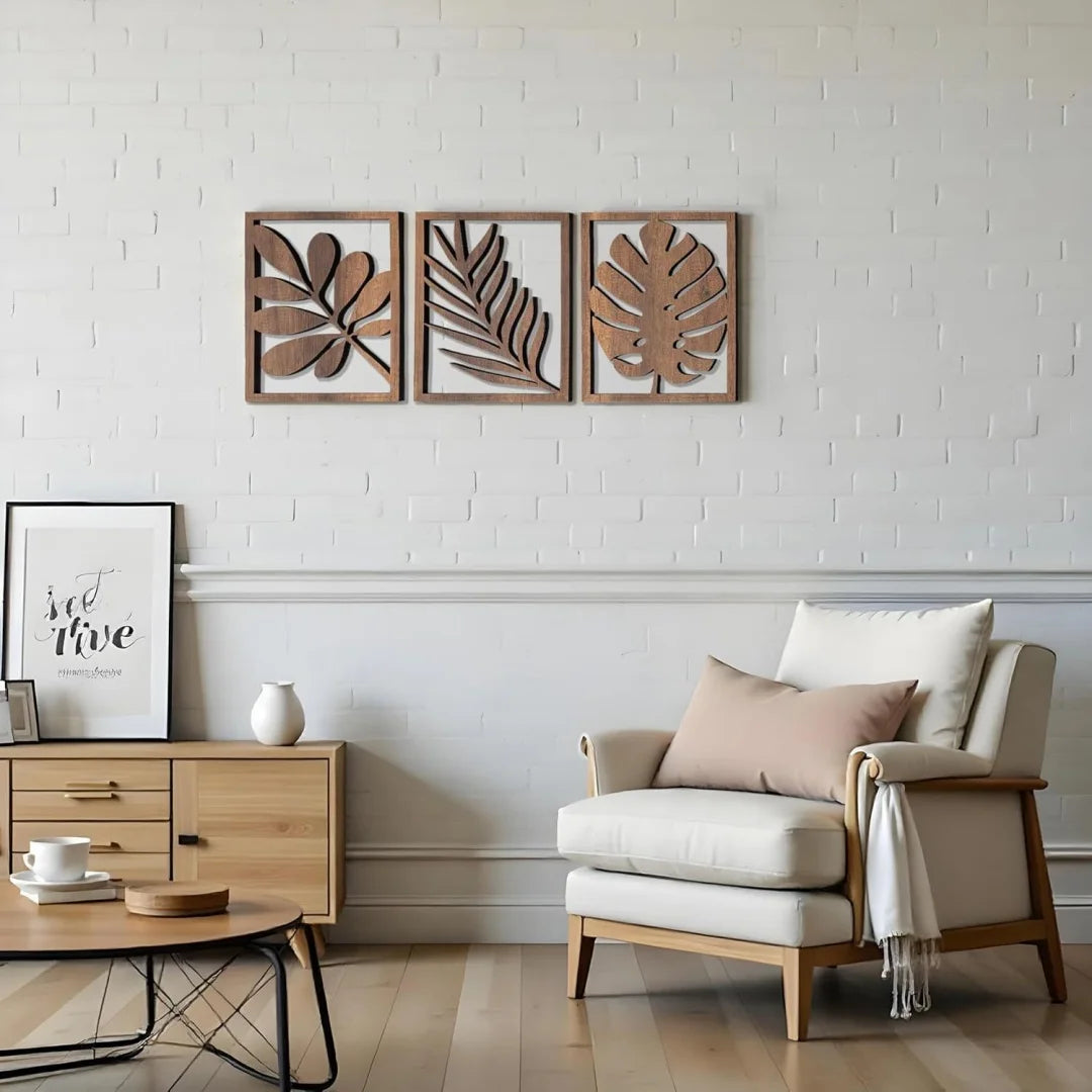TRÄBLAD 3-Piece Wooden Leaf Wall Art