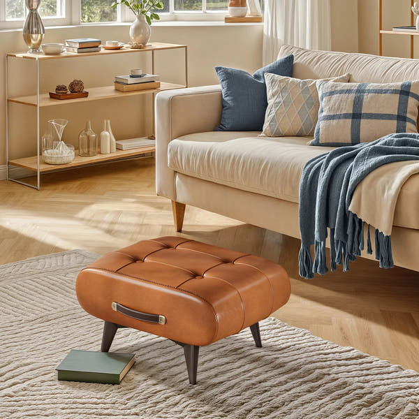 SKÖNVIK Waxed Leather Footstool
