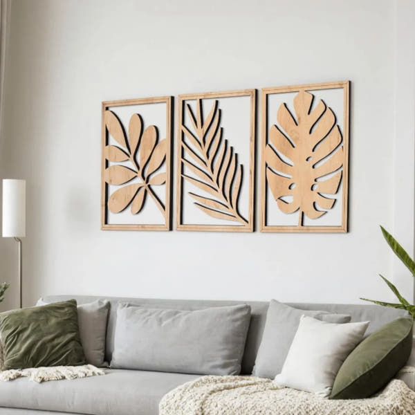 TRÄBLAD 3-Piece Wooden Leaf Wall Art