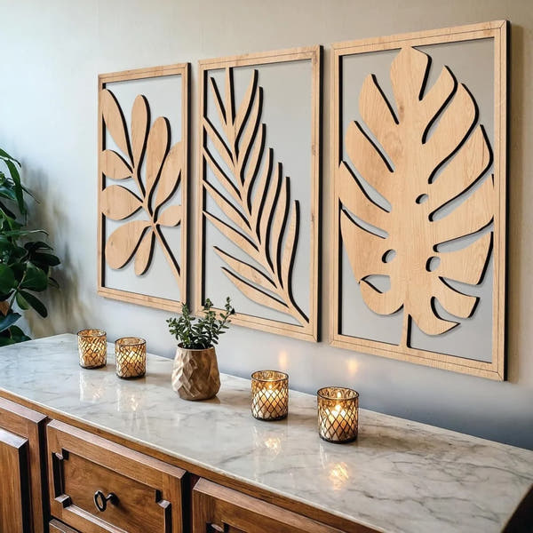 TRÄBLAD 3-Piece Wooden Leaf Wall Art